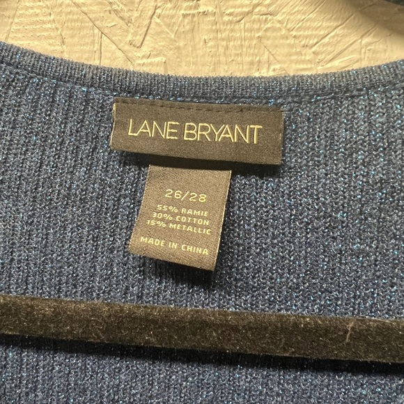 Lane Bryant sparkly blue ramie cotton metallic collared sweater top 26/28 - Picture 2 of 7